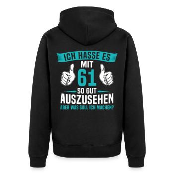 61 Jahre 61. Geburtstag Mann Frau 61 Jahre - Unisex Premium Bio Zip Hoodie - Schwarz - Hinten - Nico (187cm)