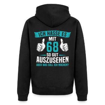 68 Jahre 68. Geburtstag Mann Frau 65 Jahre - Unisex Premium Bio Zip Hoodie - Schwarz - Hinten - Nico (187cm)