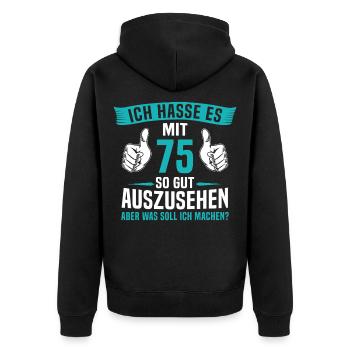 75 Jahre 75. Geburtstag Mann Frau 75 Jahre - Unisex Premium Bio Zip Hoodie - Schwarz - Hinten - Nico (187cm)