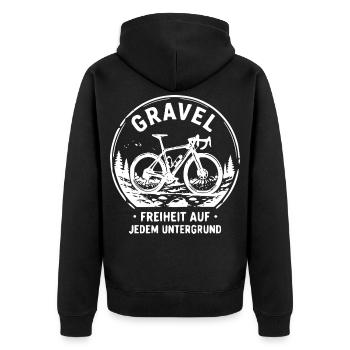 Gravel Fahrrad Freiheit Untergrund - Unisex Premium Bio Zip Hoodie - Schwarz - Hinten - Nico (187cm)