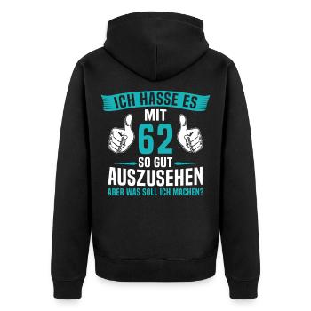 62 Jahre 62. Geburtstag Mann Frau 62 Jahre - Unisex Premium Bio Zip Hoodie - Schwarz - Hinten - Nico (187cm)