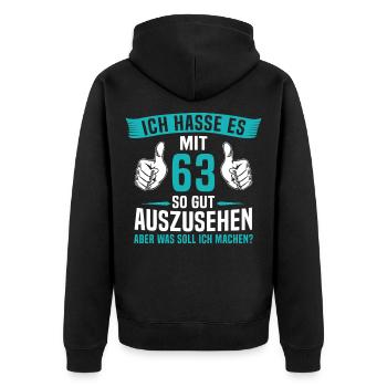63 Jahre 63. Geburtstag Mann Frau 63 Jahre - Unisex Premium Bio Zip Hoodie - Schwarz - Hinten - Nico (187cm)