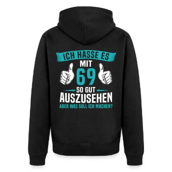 69 Jahre 69. Geburtstag Mann Frau 69 Jahre - Unisex Premium Bio Zip Hoodie - Schwarz - Hinten - Nico (187cm)