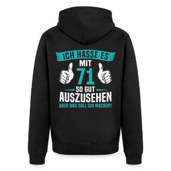 71 Jahre 71. Geburtstag Mann Frau 71 Jahre - Unisex Premium Bio Zip Hoodie - Schwarz - Hinten - Nico (187cm)