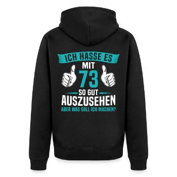 73 Jahre 73. Geburtstag Mann Frau 73 Jahre - Unisex Premium Bio Zip Hoodie - Schwarz - Hinten - Nico (187cm)