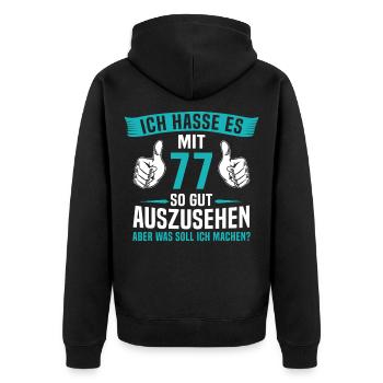 77 Jahre 77. Geburtstag Mann Frau 77 Jahre - Unisex Premium Bio Zip Hoodie - Schwarz - Hinten - Nico (187cm)