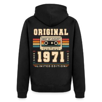 Cadeau du 55e anniversaire Août 1971 - Veste à capuche bio Premium Unisexe - noir - Dos - Nico (187cm)
