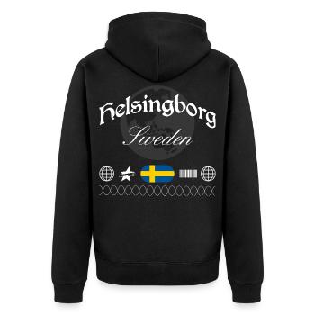 Helsingborg Schweden Streetwear Reise Souvenir - Unisex Premium Bio Zip Hoodie - Schwarz - Hinten - Nico (187cm)