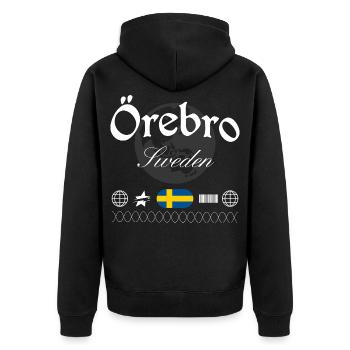 Örebro Schweden Streetwear Reise Souvenir - Unisex Premium Bio Zip Hoodie - Schwarz - Hinten - Nico (187cm)