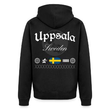 Uppsala Sweden Streetwear Travel Souvenir - Unisex Premium Organic Zip Hoodie - black - Back - Nico (187cm)