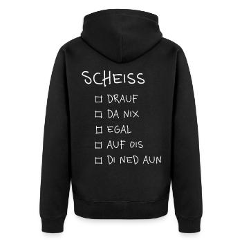Scheiß... – Lustiges Dialekt Typografie Design - Unisex Premium Bio Zip Hoodie - Schwarz - Hinten - Nico (187cm)