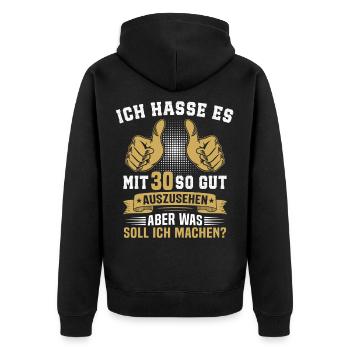 30. Geburtstag Mann Frau 30 Jahre  - Unisex Premium Bio Zip Hoodie - Schwarz - Hinten - Nico (187cm)