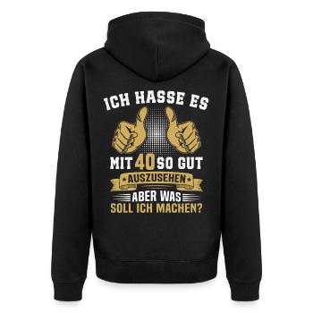 40. Geburtstag Mann Frau 40 Jahre  - Unisex Premium Bio Zip Hoodie - Schwarz - Hinten - Nico (187cm)