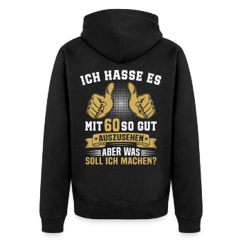 60. Geburtstag Mann Frau 60 Jahre  - Unisex Premium Bio Zip Hoodie - Schwarz - Hinten - Nico (187cm)