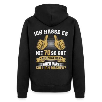 70. Geburtstag Mann Frau 70 Jahre  - Unisex Premium Bio Zip Hoodie - Schwarz - Hinten - Nico (187cm)