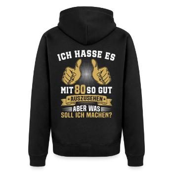 80. Geburtstag Mann Frau 80 Jahre  - Unisex Premium Bio Zip Hoodie - Schwarz - Hinten - Nico (187cm)