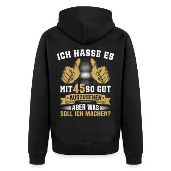 45. Geburtstag Mann Frau 45 Jahre  - Unisex Premium Bio Zip Hoodie - Schwarz - Hinten - Nico (187cm)