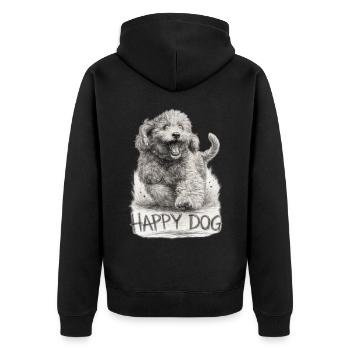 Happy Dog Hand Drawn Pencil Sketch - Unisex Premium Organic Zip Hoodie - black - Back - Nico (187cm)