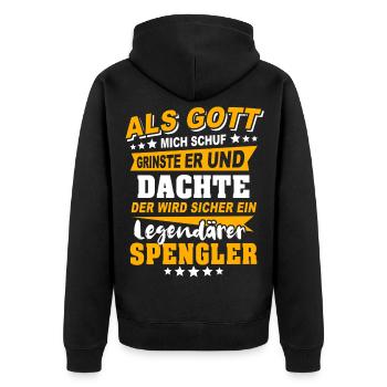 Spengler Sprüche - Unisex Premium Bio Zip Hoodie - Schwarz - Hinten - Nico (187cm)