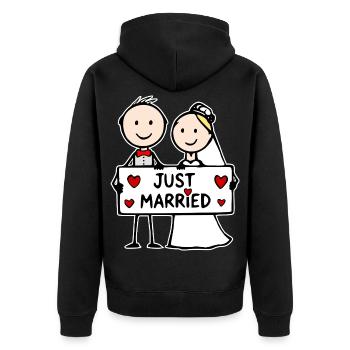 Hochzeitspaar Cartoon just married - Unisex Premium Bio Zip Hoodie - Schwarz - Hinten - Nico (187cm)
