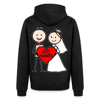 Hochzeitspaar Cartoon Herz just married - Unisex Premium Bio Zip Hoodie - Schwarz - Hinten - Nico (187cm)