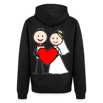 Hochzeitspaar Cartoon Herz - Unisex Premium Bio Zip Hoodie - Schwarz - Hinten - Nico (187cm)