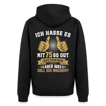 75. Geburtstag Mann Frau 75 Jahre - Unisex Premium Bio Zip Hoodie - Schwarz - Hinten - Nico (187cm)