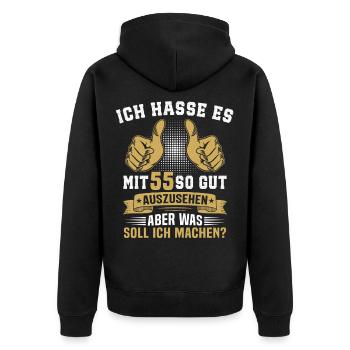 55. Geburtstag Mann Frau 55 Jahre - Unisex Premium Bio Zip Hoodie - Schwarz - Hinten - Nico (187cm)