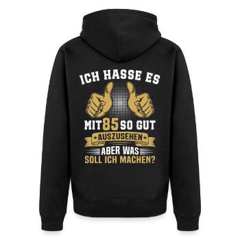 85. Geburtstag Mann Frau 85 Jahre - Unisex Premium Bio Zip Hoodie - Schwarz - Hinten - Nico (187cm)