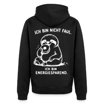 Ich bin Energiesparer Faultier - Unisex Premium Bio Zip Hoodie - Schwarz - Hinten - Nico (187cm)