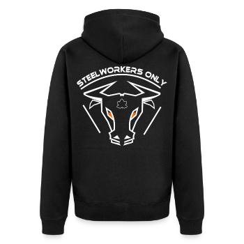 Steelworkers_only - Unisex Premium Bio Zip Hoodie - Schwarz - Hinten - Nico (187cm)