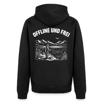 Offline und Frei - Unisex Premium Bio Zip Hoodie - Schwarz - Hinten - Nico (187cm)