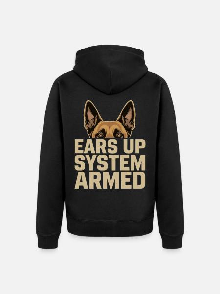 Ears Up System Armed Belgian Malinois - Unisex Premium Organic Zip Hoodie - black