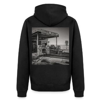 Route Station-service Lieux Oubliés Crimes anciens avec des animaux - Veste à capuche bio Premium Unisexe - noir - Dos - Nico (187cm)