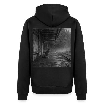 Loup Lieu Perdu Mystère Crime Animal Forêt Sombre - Veste à capuche bio Premium Unisexe - noir - Dos - Nico (187cm)