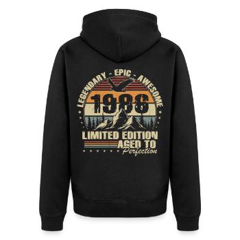 40. Geburtstag Geschenk 1986 Jahrgang Retro - Unisex Premium Bio Zip Hoodie - Schwarz - Hinten - Nico (187cm)