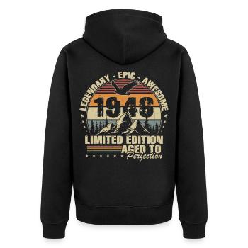 80th Birthday Gift 1946 Vintage Retro - Unisex Premium Organic Zip Hoodie - black - Back - Nico (187cm)