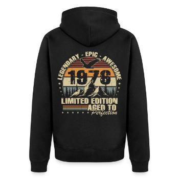 Cadeau d’anniversaire pour le 50e anniversaire 1976 Vintage Retro - Veste à capuche bio Premium Unisexe - noir - Dos - Nico (187cm)