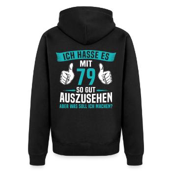 79 Jahre 79. Geburtstag Mann Frau 79 Jahre - Unisex Premium Bio Zip Hoodie - Schwarz - Hinten - Nico (187cm)