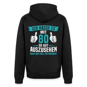 80 Jahre 80. Geburtstag Mann Frau 80 Jahre - Unisex Premium Bio Zip Hoodie - Schwarz - Hinten - Nico (187cm)