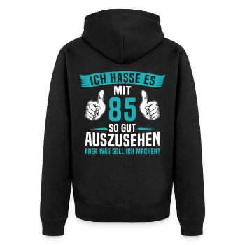 85 Jahre 85. Geburtstag Mann Frau 85 Jahre - Unisex Premium Bio Zip Hoodie - Schwarz - Hinten - Nico (187cm)