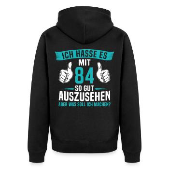 84 Jahre 84. Geburtstag Mann Frau 84 Jahre - Unisex Premium Bio Zip Hoodie - Schwarz - Hinten - Nico (187cm)