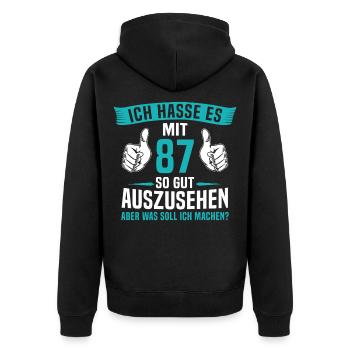 87 Jahre 87. Geburtstag Mann Frau 87 Jahre - Unisex Premium Bio Zip Hoodie - Schwarz - Hinten - Nico (187cm)