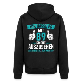 89 Jahre 89. Geburtstag Mann Frau 89 Jahre - Unisex Premium Bio Zip Hoodie - Schwarz - Hinten - Nico (187cm)