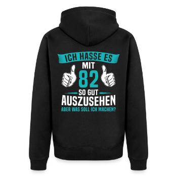 82 Jahre 82. Geburtstag Mann Frau 82 Jahre - Unisex Premium Bio Zip Hoodie - Schwarz - Hinten - Nico (187cm)