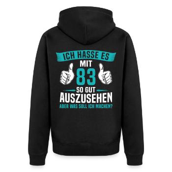 83 Jahre 83. Geburtstag Mann Frau 83 Jahre - Unisex Premium Bio Zip Hoodie - Schwarz - Hinten - Nico (187cm)