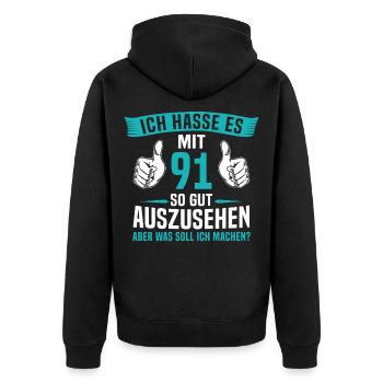 91 Jahre 91. Geburtstag Mann Frau 91 Jahre - Unisex Premium Bio Zip Hoodie - Schwarz - Hinten - Nico (187cm)