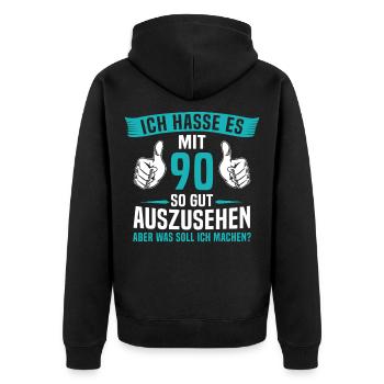 90 Jahre 90. Geburtstag Mann Frau 90 Jahre - Unisex Premium Bio Zip Hoodie - Schwarz - Hinten - Nico (187cm)