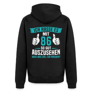 86 Jahre 86. Geburtstag Mann Frau 86 Jahre - Unisex Premium Bio Zip Hoodie - Schwarz - Hinten - Nico (187cm)