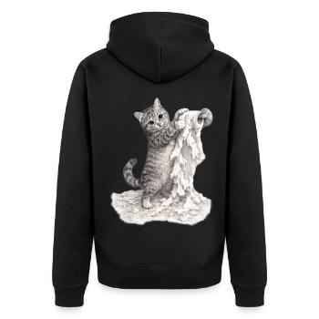 Caught in the Act – Mischievous Cat - Unisex Premium Organic Zip Hoodie - black - Back - Nico (187cm)